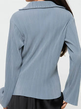 WomenButton Down Solid Color Pleated V-neck Long Sleeve Loose Cardigan Streetwear Blouse